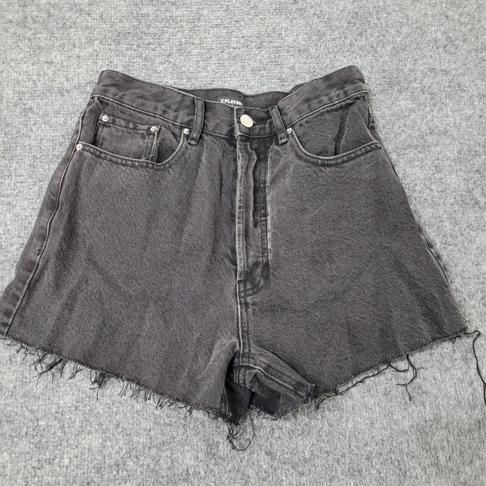 Playboy by PacSun Denim Shorts Womens Size 26 Black High Rise Raw Hem Cotton